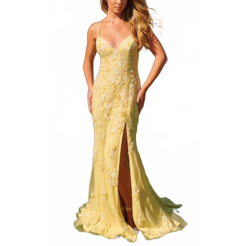 NEW FAVIANA floral beaded gown in yellow